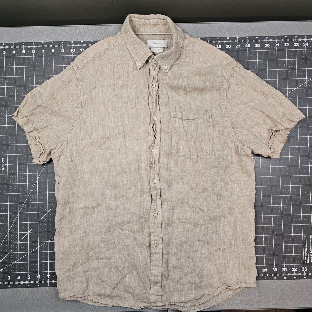 Porter And Ash Linen Shirt Mens Large Beige Lightweight Beach Hawaiian Preppy